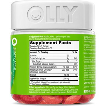 OLLY Metabolism Support with Apple Cider Vinegar, Vitamin B12 & Chromium Gummy Rings - Apple, 30 ct