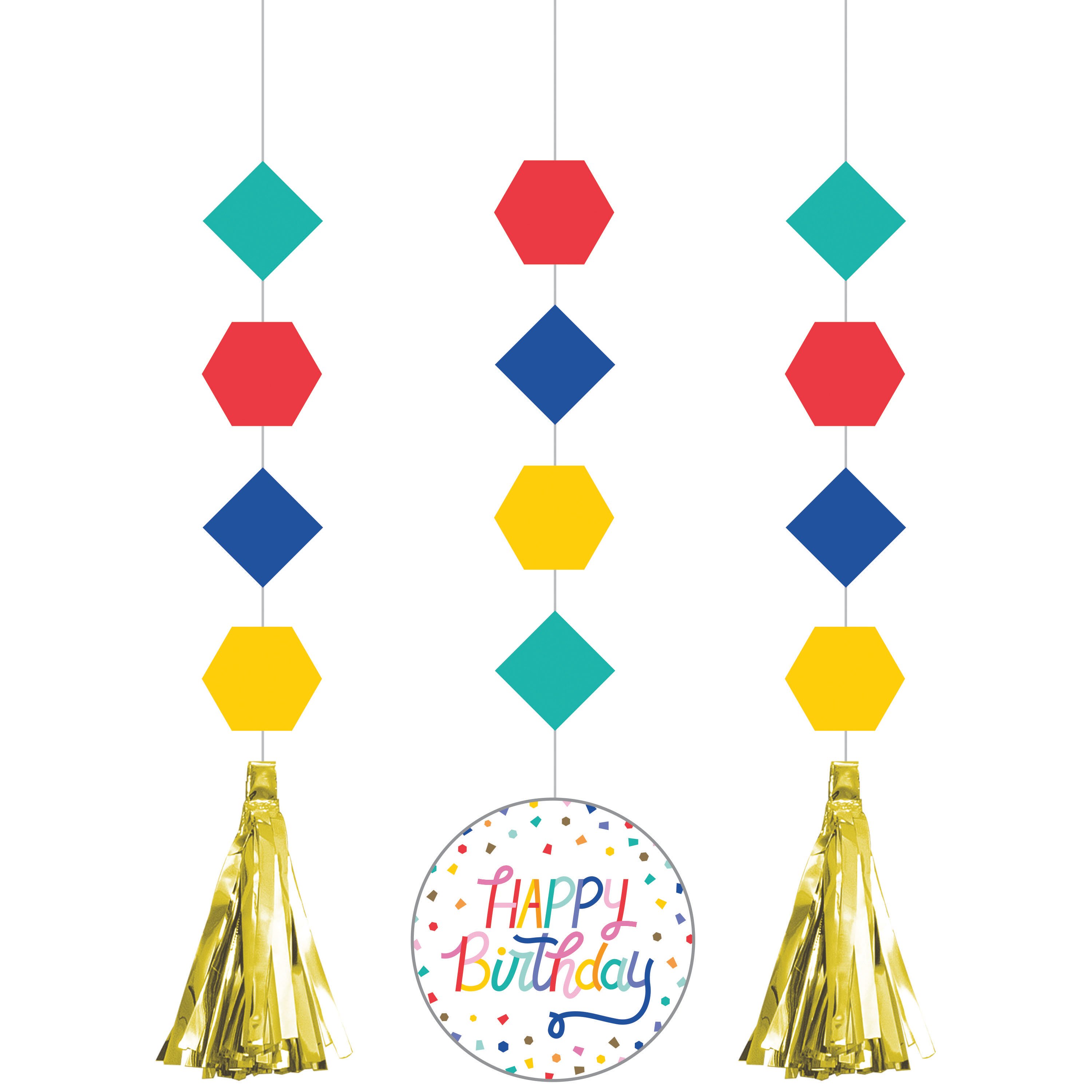 Creative Converting Happy Birthday Confetti Theme Hanging Danglers, 3