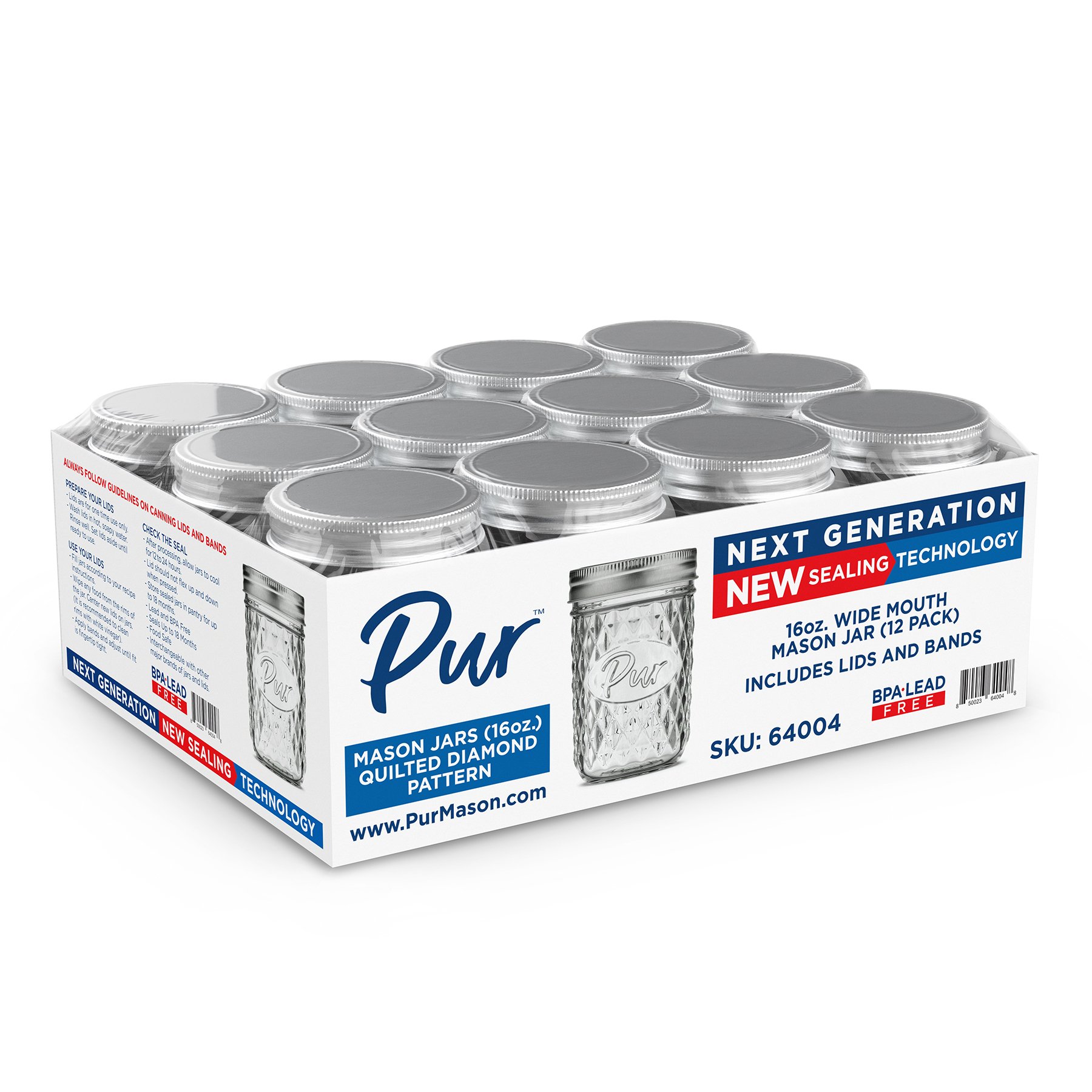 Pur Mason Wide Mouth Quilted Diamond Pattern Glass Jars, 12 Pk Shop