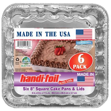 Handi-Foil 6 pk Square Foil Cake Pans & Lids, 8" x 8"