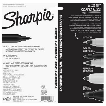 Sharpie Fine Tip Permanent Markers - Black Ink, 12 pk