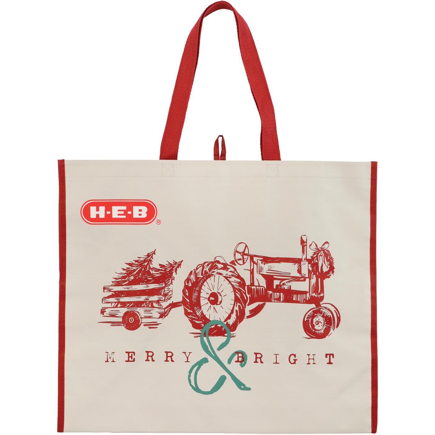 H-E-B Merry & Bright Christmas Tractor Reusable Shopping Bag