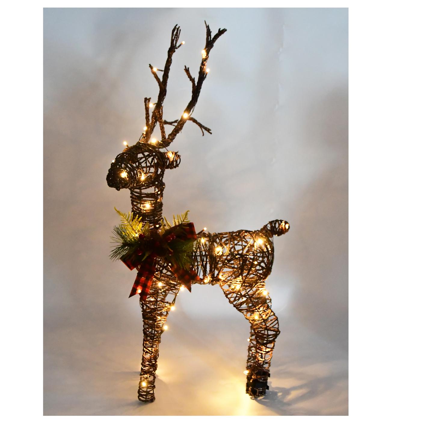 Destination Holiday Rope Lighted Standing Festive Reindeer with Bow; image 2 of 3