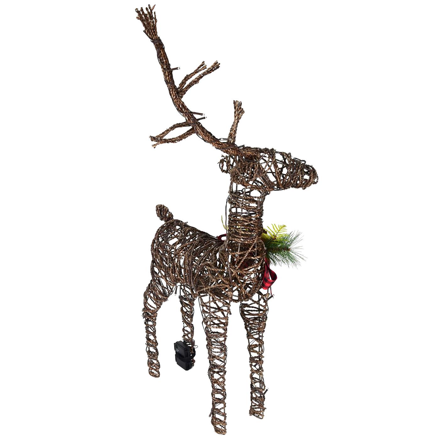 Destination Holiday Rope Lighted Standing Festive Reindeer with Bow; image 3 of 3