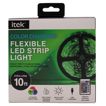 Itek Color Changing Flexible LED Light Strip, 10'