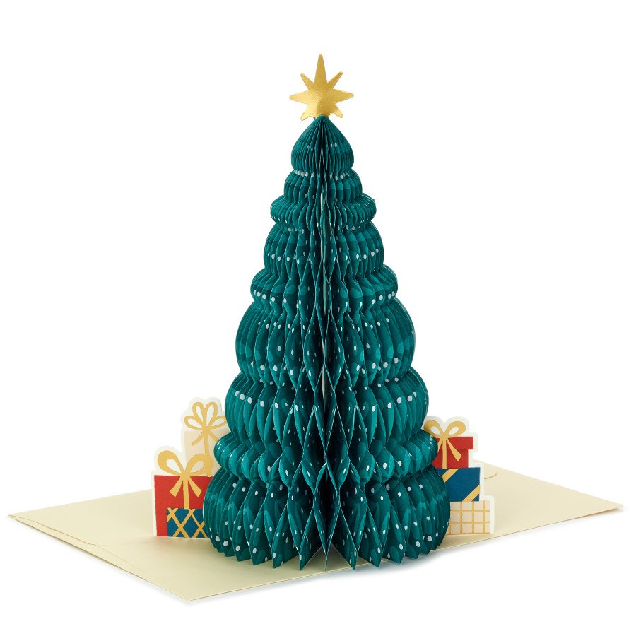 Hallmark Carte De Noël Pop-up 3D, Motif Arbre De Noël, Motif Carré De Ville, Carte De Noël Paper Wonder, Vert