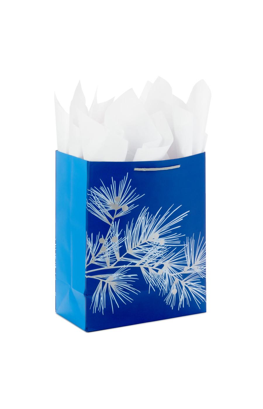 Hallmark Dark Blue with Silver Pine Tree Branch Large Holiday Gift Bag with Tissue Paper & Gift Tag - #56; image 3 of 5