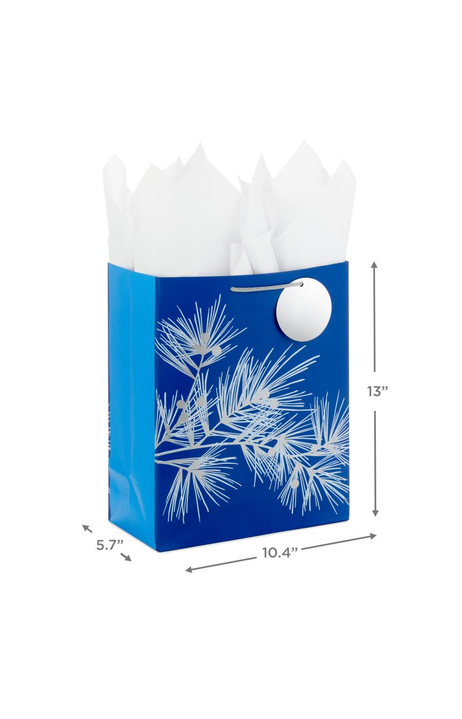 Hallmark Dark Blue with Silver Pine Tree Branch Large Holiday Gift Bag with Tissue Paper & Gift Tag - #56; image 5 of 5