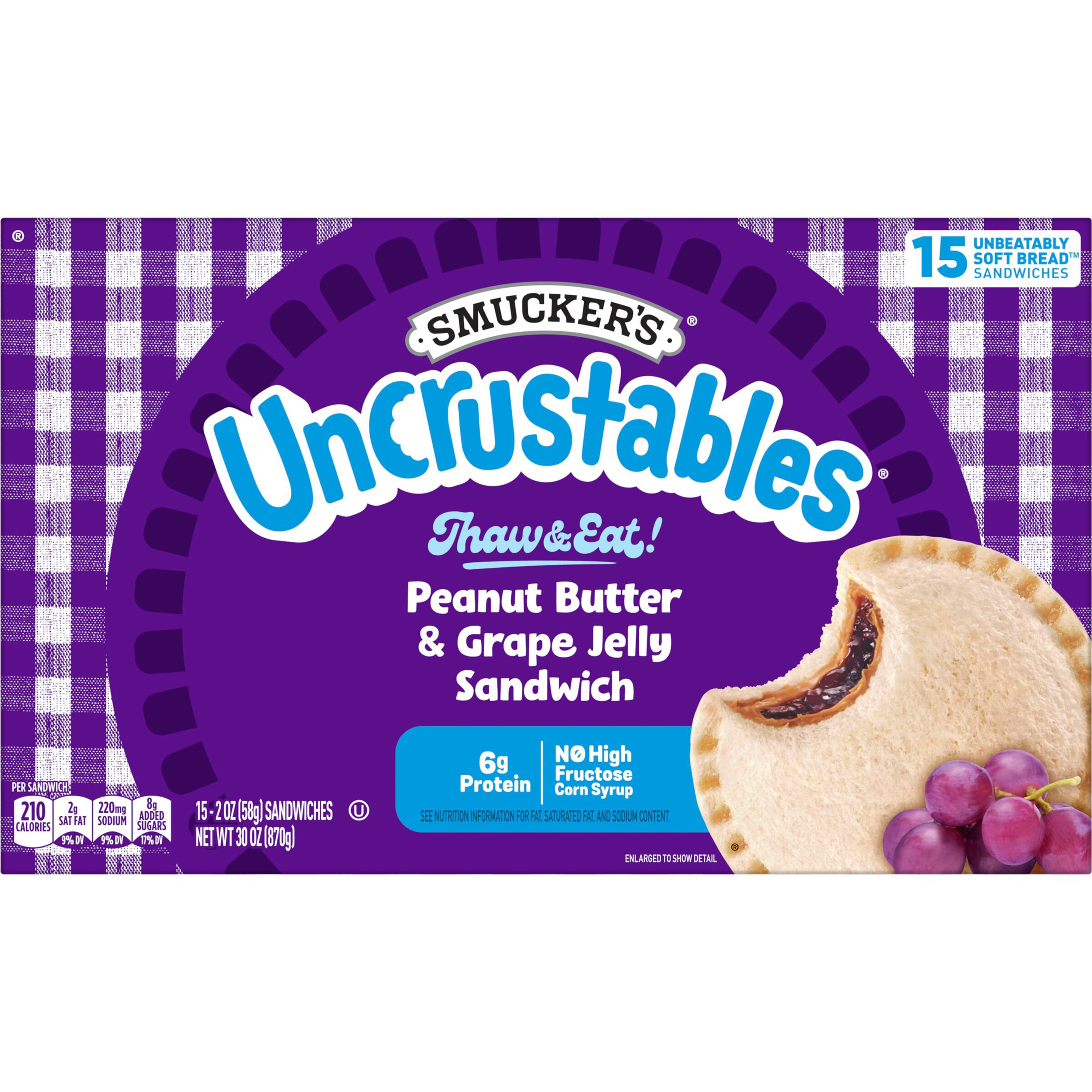 Smucker's Uncrustables Frozen Sandwiches - Peanut Butter & Grape Jelly ...