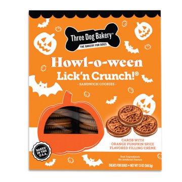 Three Dog Bakery Howl-o-ween Lick'n Crunch Sandwich Cookies Dog Treats, 13 oz