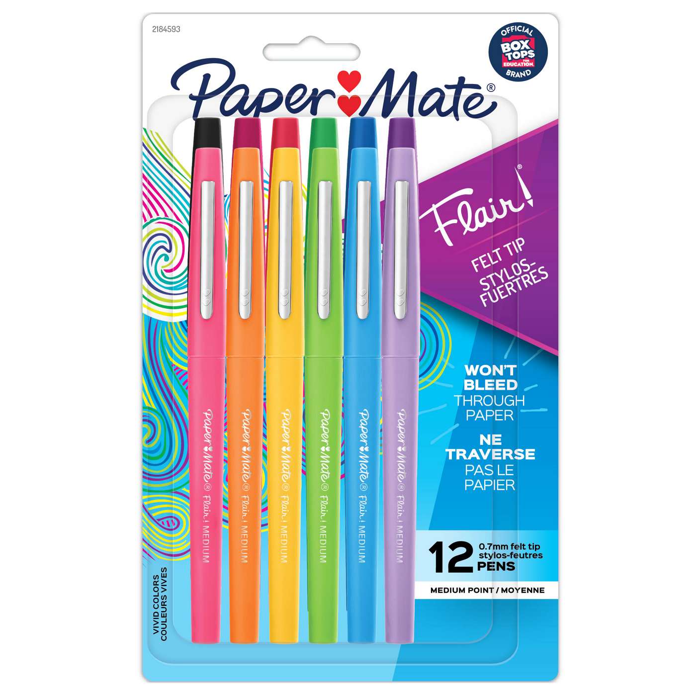 Paper Mate Flair Felt Tip Pens, Medium Point (0.7 mm), Assorted Colours, 12  Count