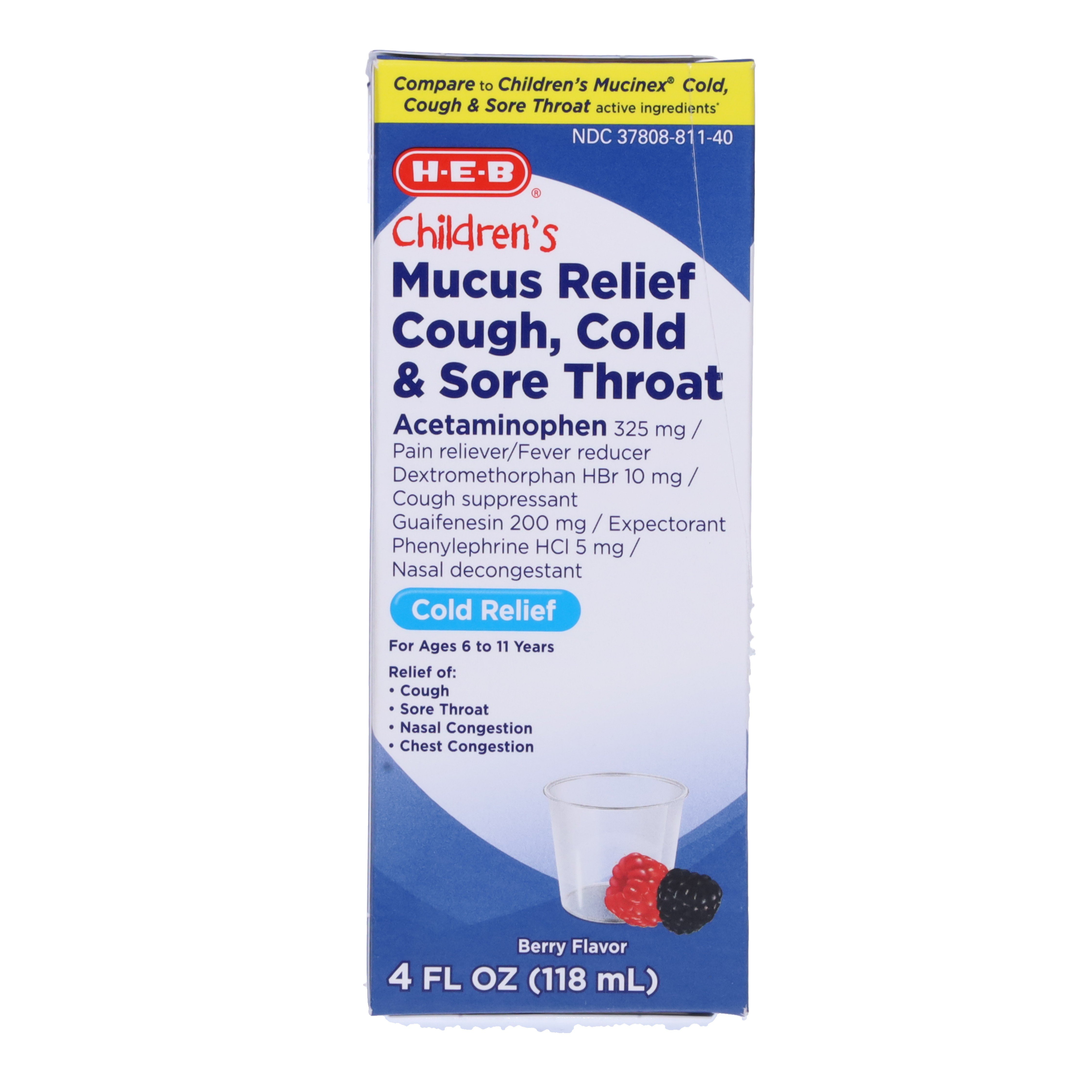 H-E-B Children's Mucus Relief Cough Cold & Sore Throat, 4 oz