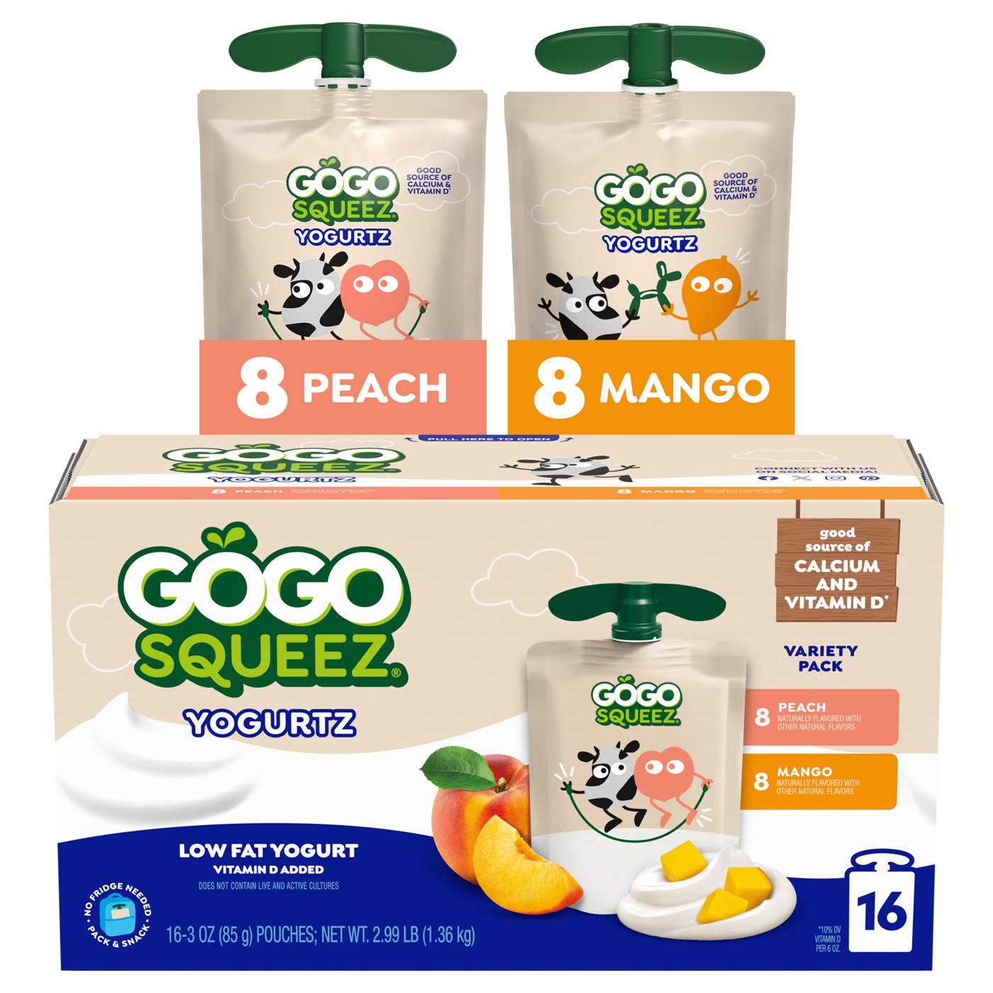 GoGo squeeZ yogurtZ Low Fat Mango/Peach Yogurt Variety Pack Snack Pouches; image 3 of 8