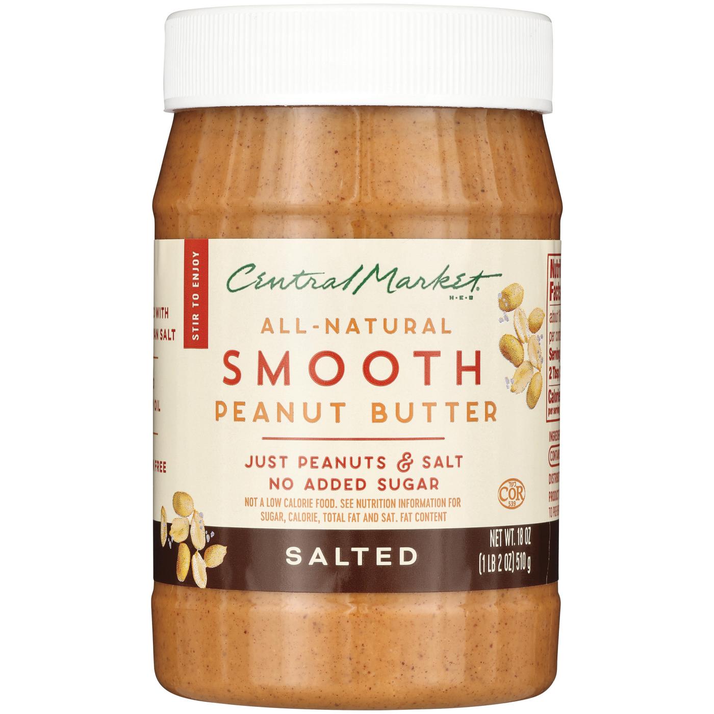 Central Market All-Natural Smooth Peanut Butter - Salted; image 1 of 2