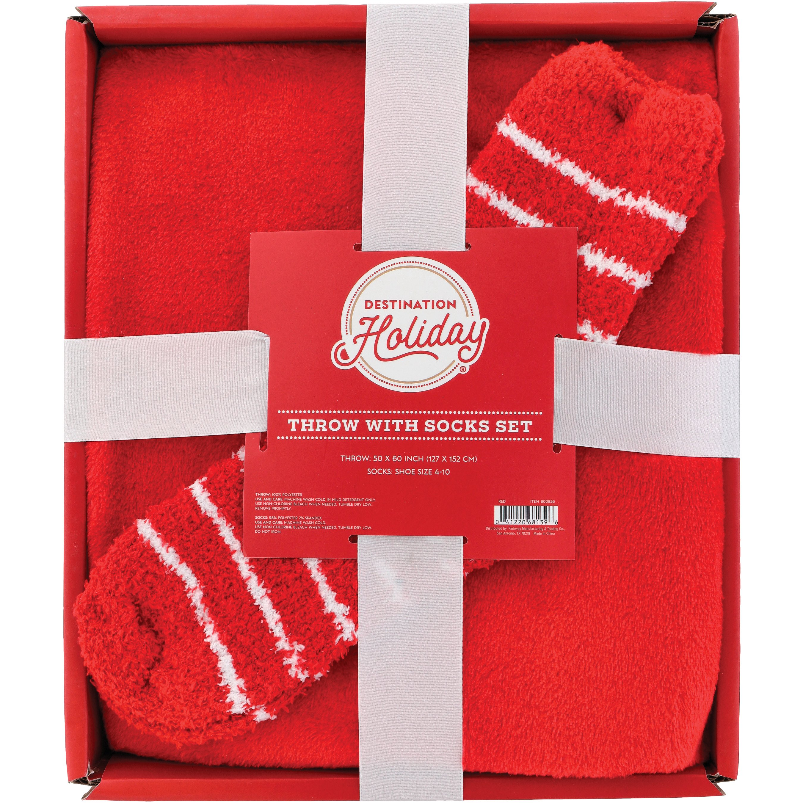 Destination Holiday Christmas Plush Throw Blanket with Striped Socks Red Shop Blankets