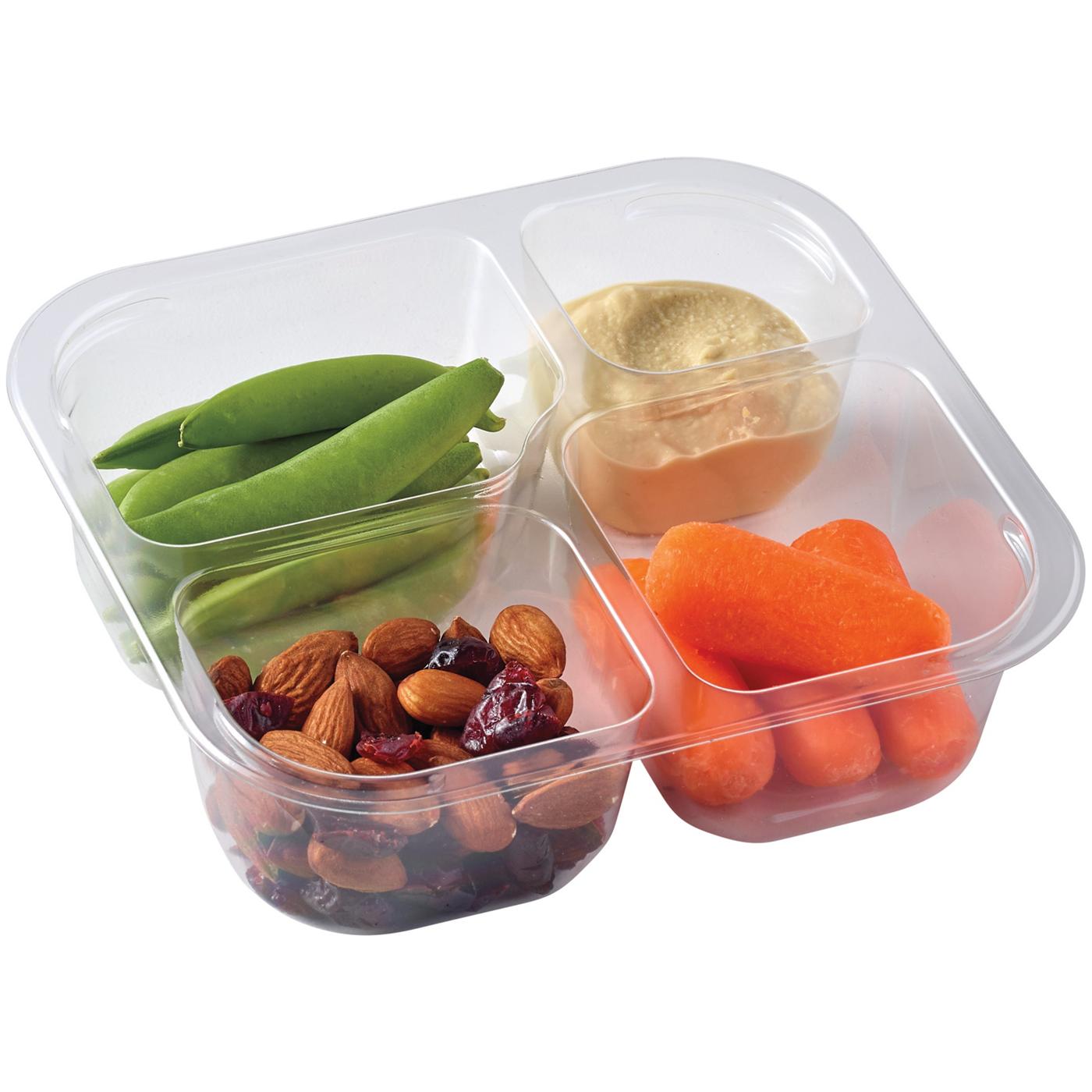 Meal Simple by H-E-B Snack Tray - Sugar Snap Peas, Carrots, Almonds, Hummus  & Trail Mix - Shop Snack Trays at H-E-B