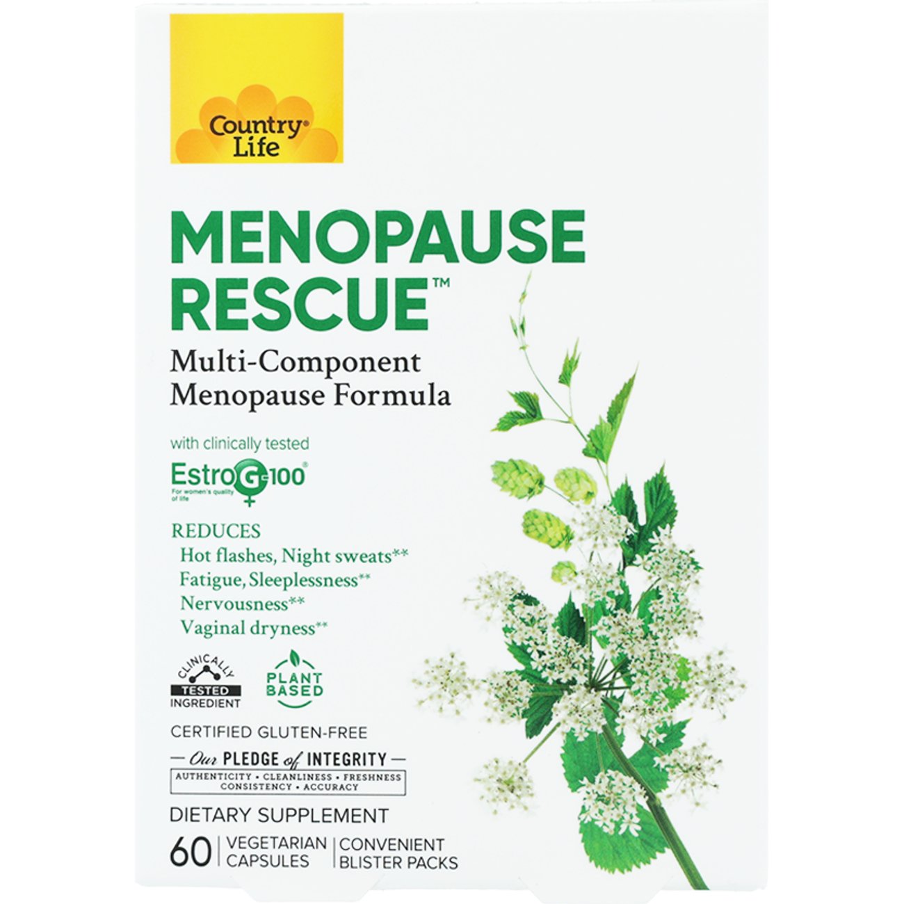 Country Life Vitamins Menopause Rescue Vegetarian Capsules, 60 ct