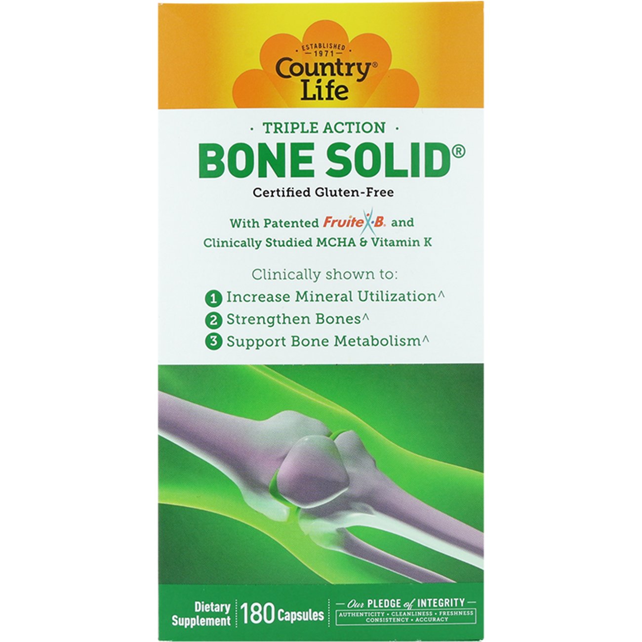 Country Life Vitamins Triple Action Bone Solid Capsules, 180 ct