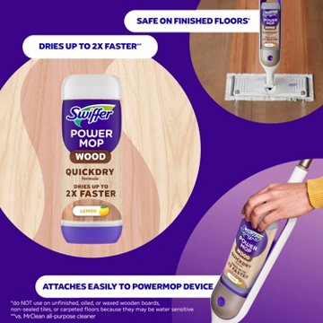 Swiffer Power Mop Wood Refill Solution QuickDry Hardwood Floor Cleaner - Lemon Scent, 25.3 oz