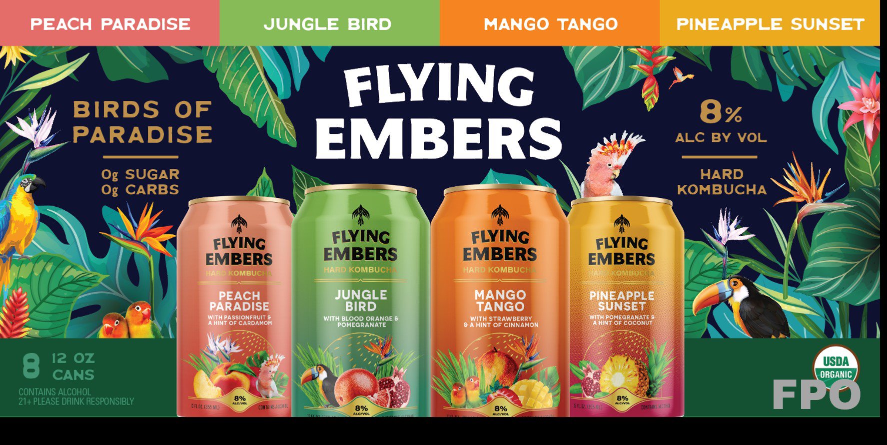 Flying Embers Birds Of Paradise Hard Kombucha 8 pk Cans, 12 oz