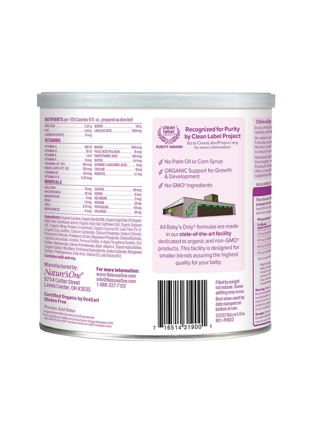 Baby's Only Organic Premium Milk-Based Powder Infant Formula with Iron; image 2 of 3