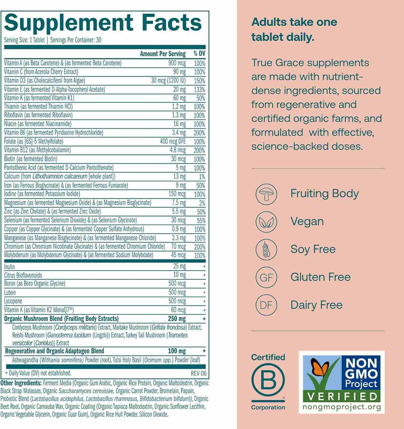 True Grace One Daily Women's Multivitamin Vegan Tablets; image 2 of 7