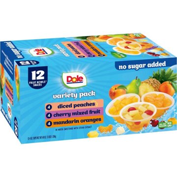 Dole Fruit Bowls No Sugar Added Variety Pack, 12 ct