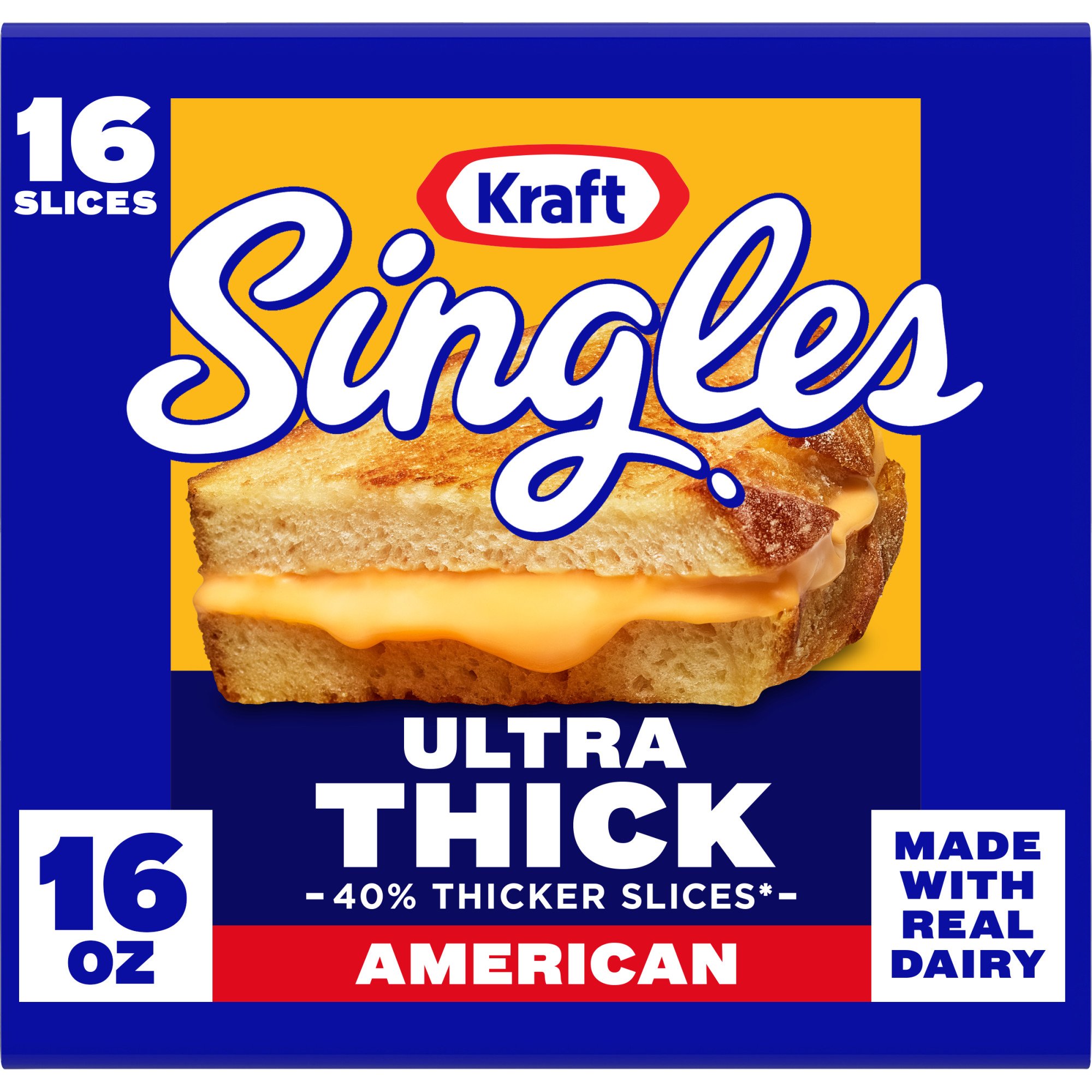 Kraft Singles Ultra Thick American Cheese Slices, 16 Ct Pack, 16 oz