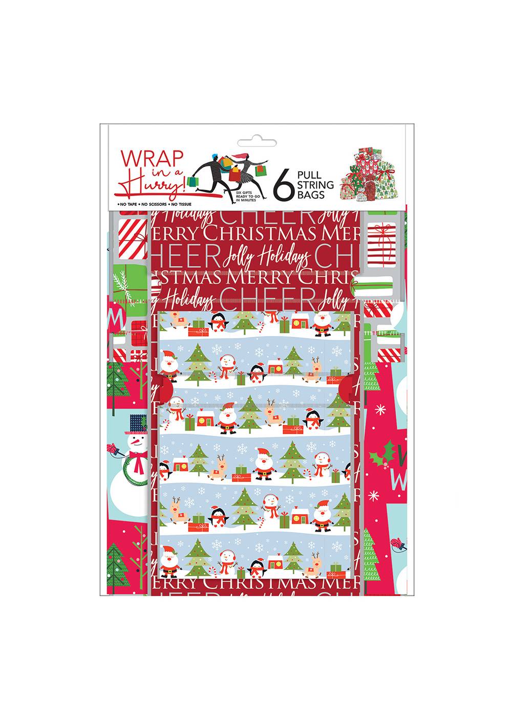 Wrap in a Hurry Assorted Pull String Christmas Gift Bags; image 1 of 2