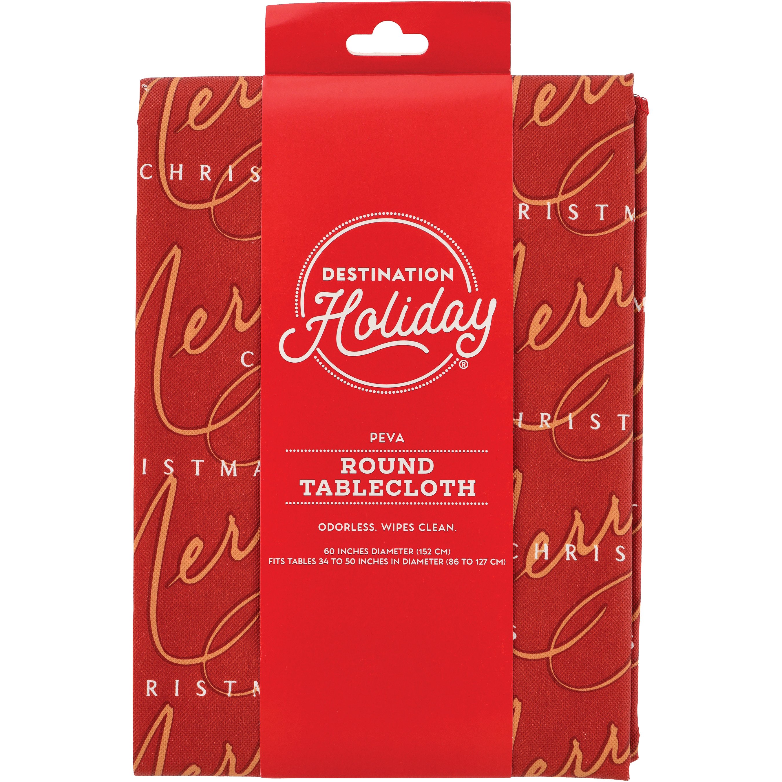Destination Holiday Merry Christmas Vinyl Round Tablecloth Red Shop