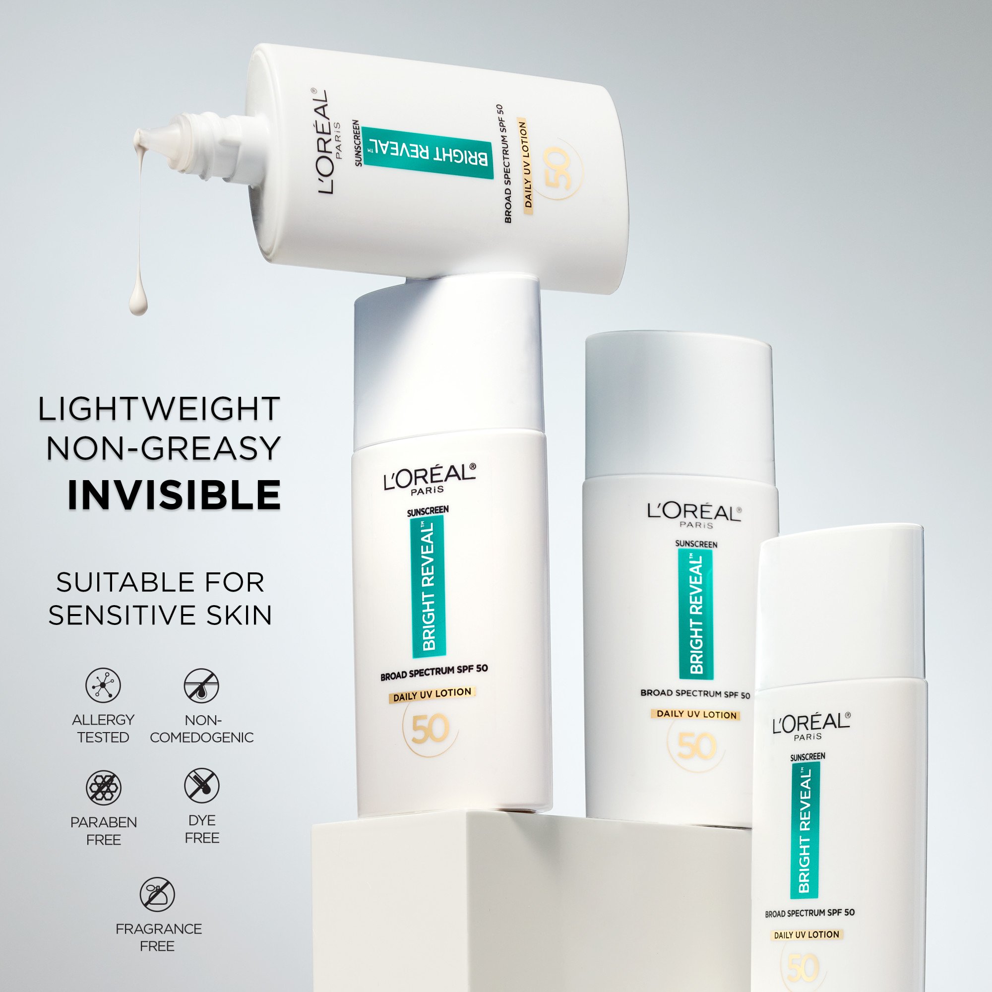  L'Oréal Paris Bright Reveal Broad Spectrum Daily SPF 50 Face  Sunscreen UV Lotion, 1.7 fl oz + Moisturizer Sample : Beauty & Personal Care