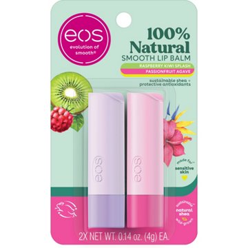 eos 100% Natural Lip Balm - Raspberry Kiwi Splash & Passionfruit Agave, 2 pk