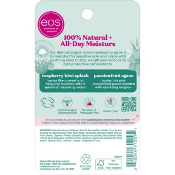 eos 100% Natural Lip Balm - Raspberry Kiwi Splash & Passionfruit Agave, 2 pk