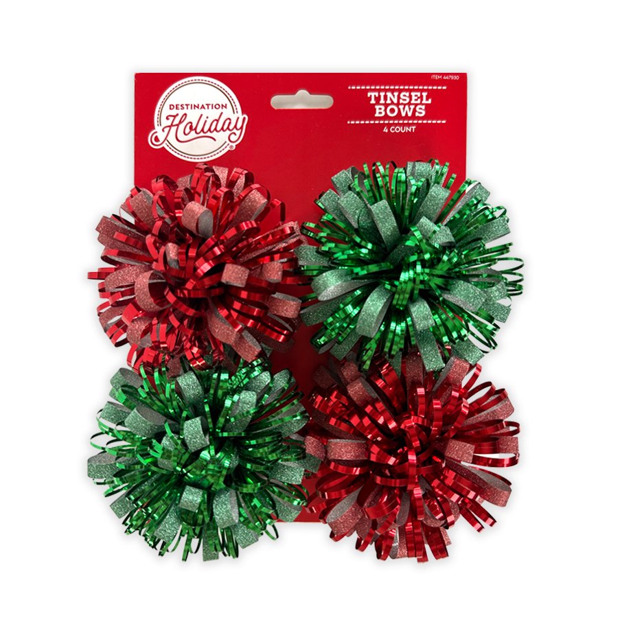 Destination Holiday Christmas Tinsel Bows Red & Green Shop Gift