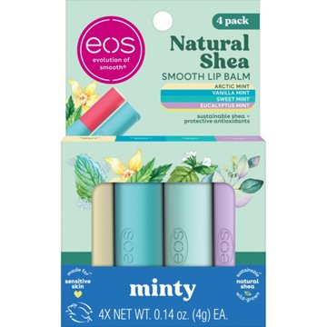 eos Natural Shea Minty Lip Balm Variety Pack - Artic Mint, Vanilla Mint, Sweet Mint, Eucalyptus Mint, 4 pk