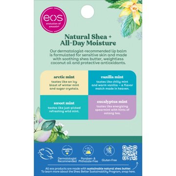 eos Natural Shea Minty Lip Balm Variety Pack - Artic Mint, Vanilla Mint, Sweet Mint, Eucalyptus Mint, 4 pk