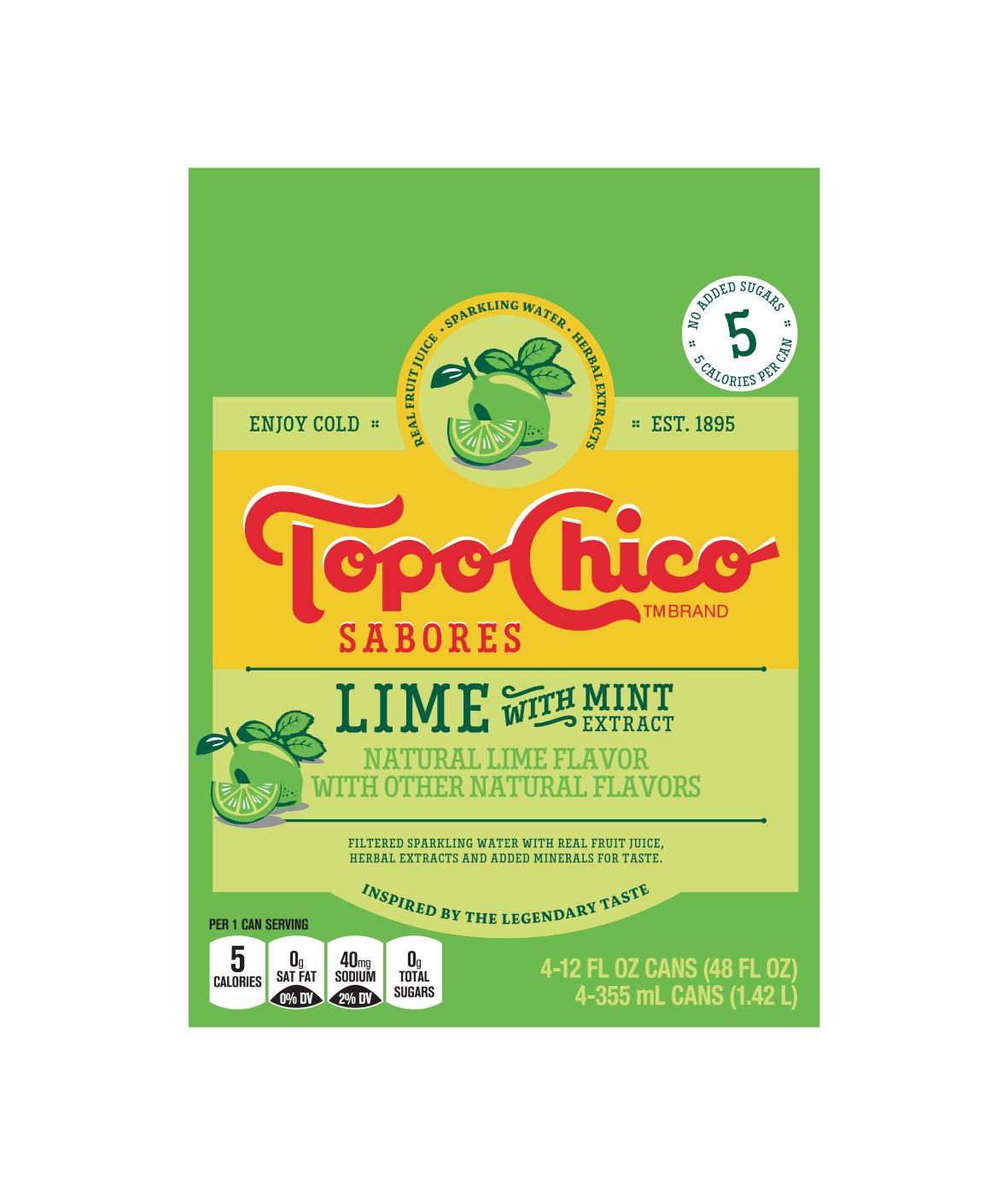 Topo Chico Sabores Lime with Mint Sparkling Mineral Water 12 oz Cans