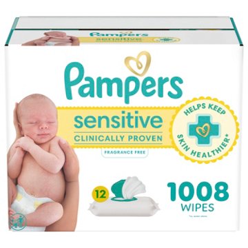 Pampers Sensitive Baby Wipes - Fragrance Free, Water Based, 12 pk, 1008 ct