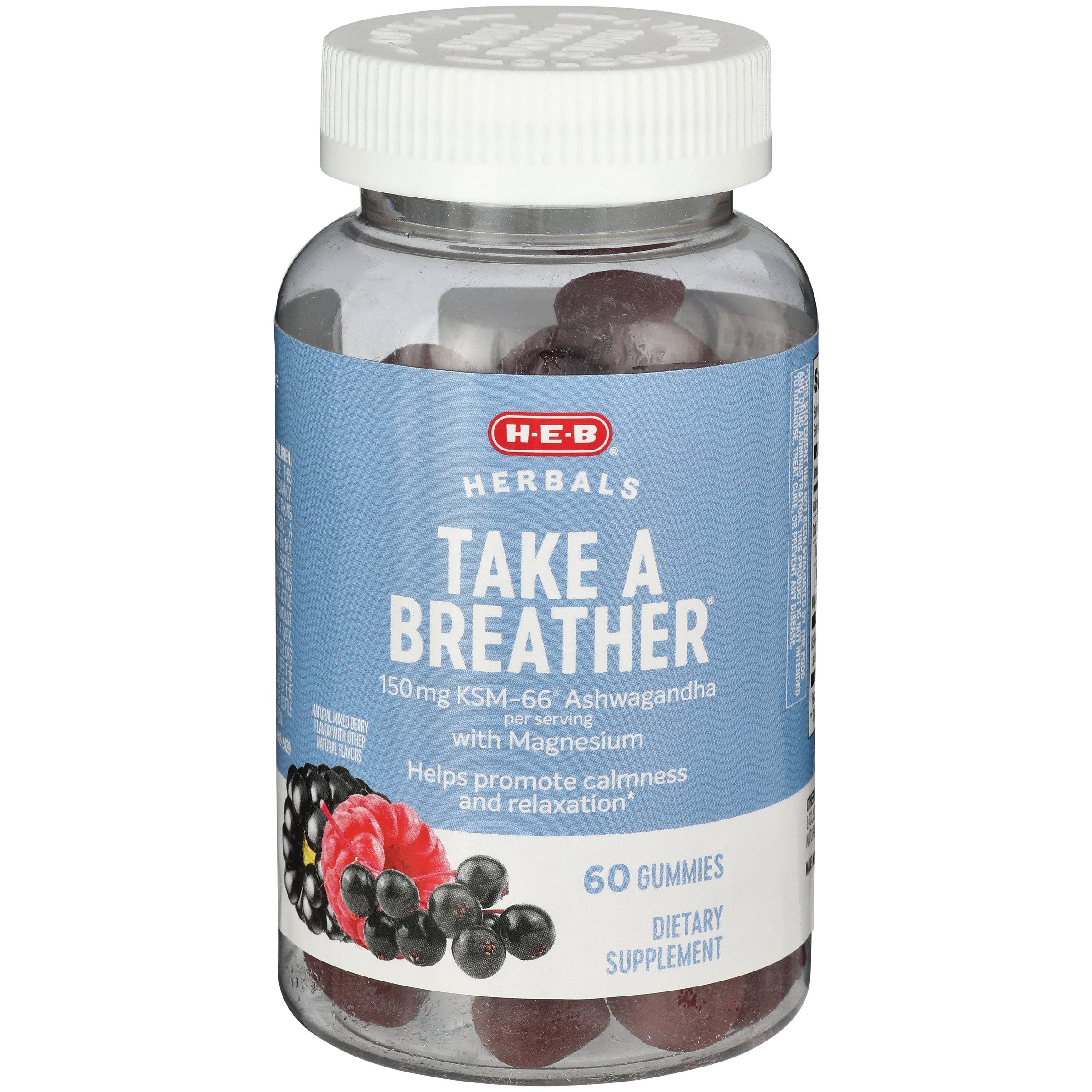 H-E-B Herbals Take a Breather Ashwagandha & Magnesium Gummies - Mixed Berry, 60 ct