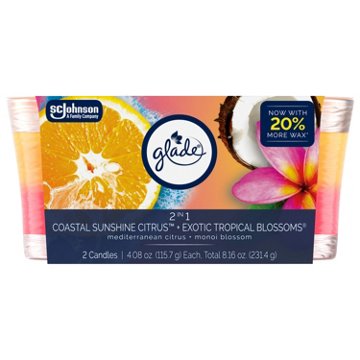 Glade 2 in 1 Sunshine Citrus & Tropical Blossoms Candles, 2 pk