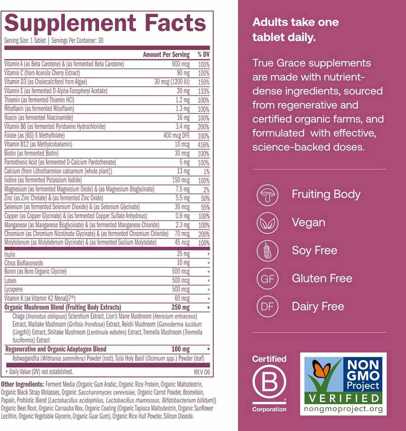 True Grace One Daily Women's Multivitamin Vegan Tablets; image 5 of 6