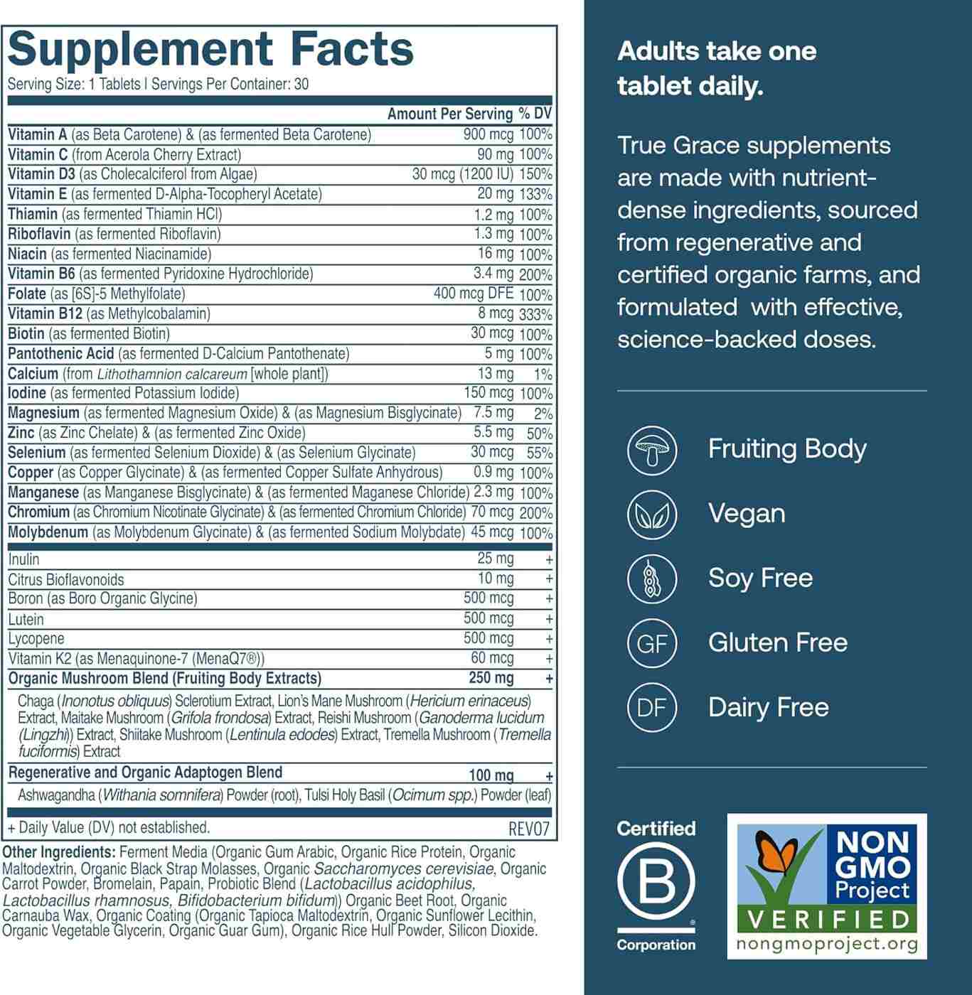 True Grace One Daily Men's Multivitamin 40+ Vegan Tablets; image 5 of 6