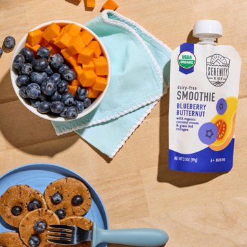 Serenity Kids Dairy Free Blueberry Butternut Smoothie with Organic Coconut Cream & Grass Fed Collagen Baby Food Pouch