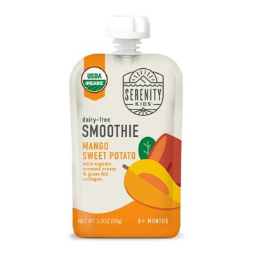 Serenity Kids Dairy Free Mango Sweet Potato Smoothie with Organic Coconut Cream & Grass Fed Collagen Baby Food Pouch