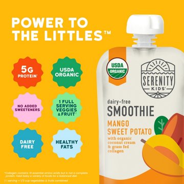 Serenity Kids Dairy Free Mango Sweet Potato Smoothie with Organic Coconut Cream & Grass Fed Collagen Baby Food Pouch