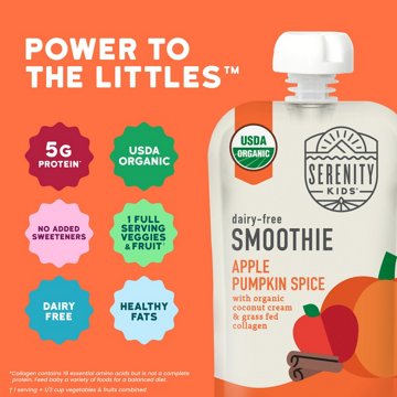 Serenity Kids Dairy Free Apple Pumpkin Spice Smoothie with Organic Coconut Cream & Grass Fed Collagen Baby Food Pouch