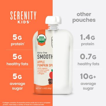 Serenity Kids Dairy Free Apple Pumpkin Spice Smoothie with Organic Coconut Cream & Grass Fed Collagen Baby Food Pouch