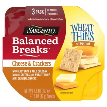SARGENTO Balanced Breaks Snack Trays - Monterey Jack & Mild Cheddar Cheese with Wheat Thins Mini Original Snacks, 3 pk