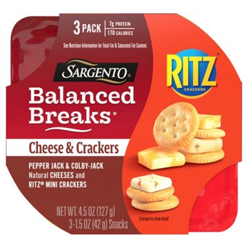 SARGENTO Balanced Breaks Snack Trays - Pepper Jack & Colby Jack Cheese with Ritz Mini Crackers, 3 pk
