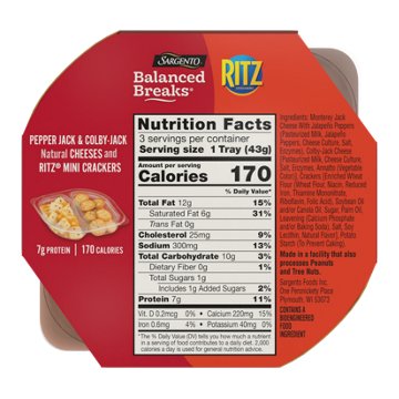 SARGENTO Balanced Breaks Snack Trays - Pepper Jack & Colby Jack Cheese with Ritz Mini Crackers, 3 pk